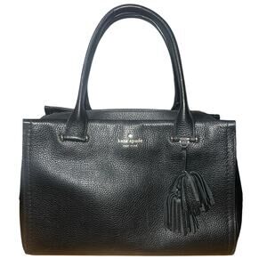 Kate Spade New York Black Leather Handbag Purse Zip Satchel Tassel Pebbled